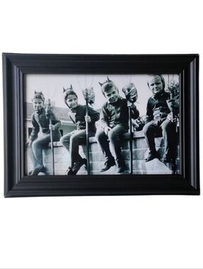 Halloween fall children in costume as devils boys autumn framed home decor print